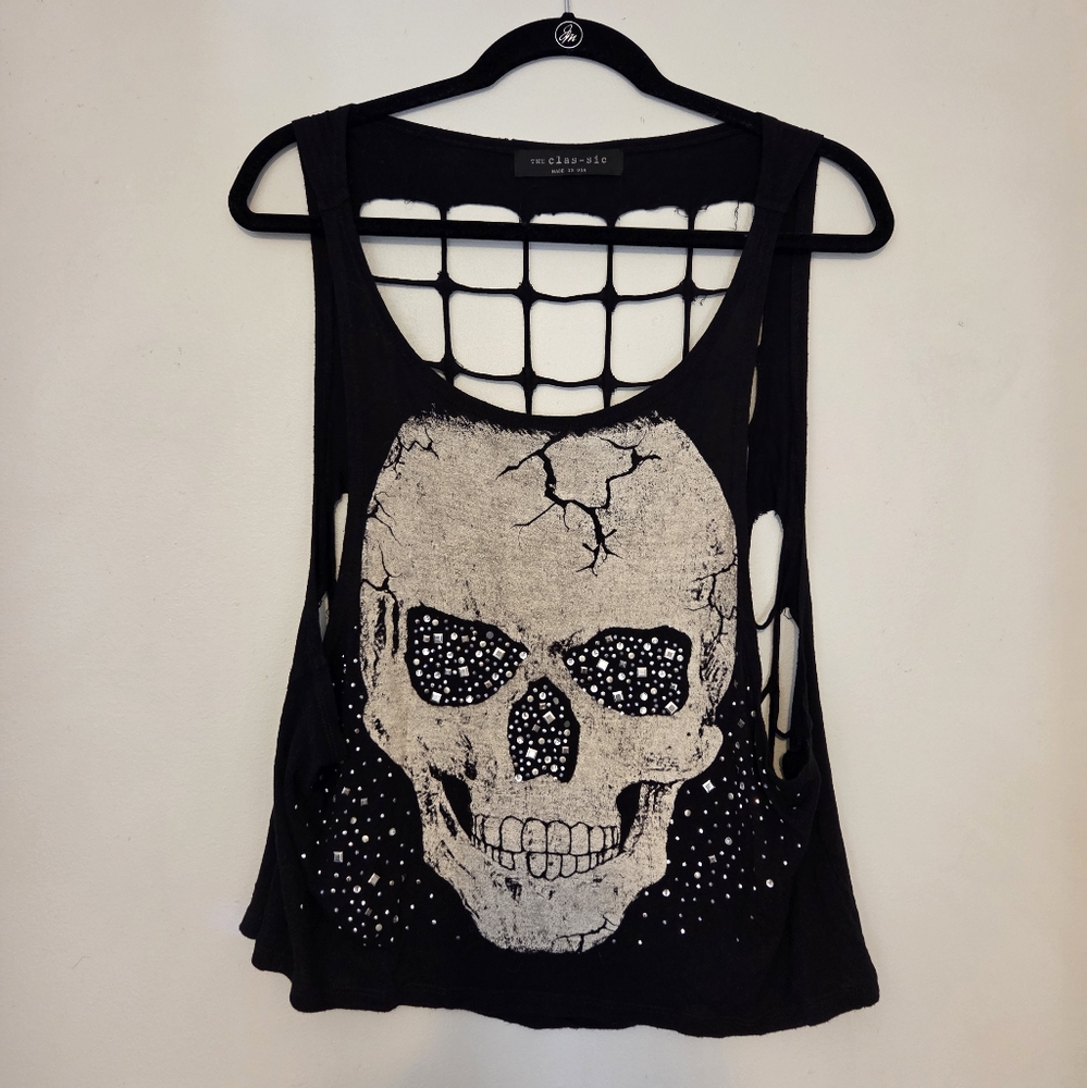 The Classic Black and Cream Skull Mesh Tank Top
